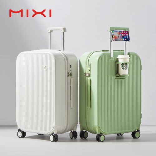 Image of 2024 Mixi Premium Hard Shell Carry-On Luggage with Built-In Cup and Phone Holder, Lightweight PC Spinner Wheels Trolley Suitcase for Travel
