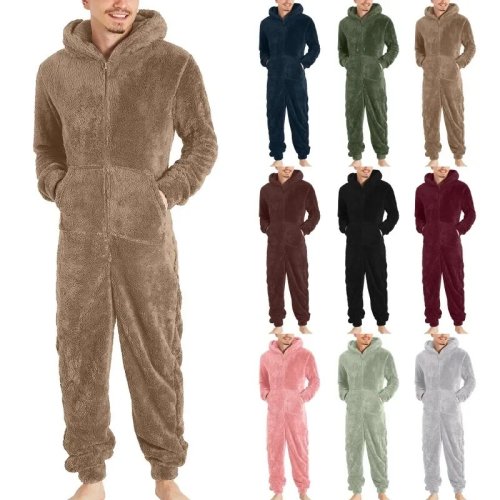 Bild von Mann Nachtwäsche Schlafen Sexy Dessous Overall Heißer Verkauf männer Zipper Warme Plüsch Thermische einteiliges Pyjamas für paare Pyjama
