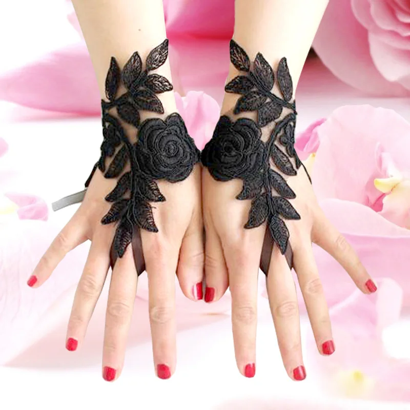 Image of Elegant White Lace Fingerless Gloves for Women – Soft Short Gothic Wedding Accessories & Fancy Dress Tights