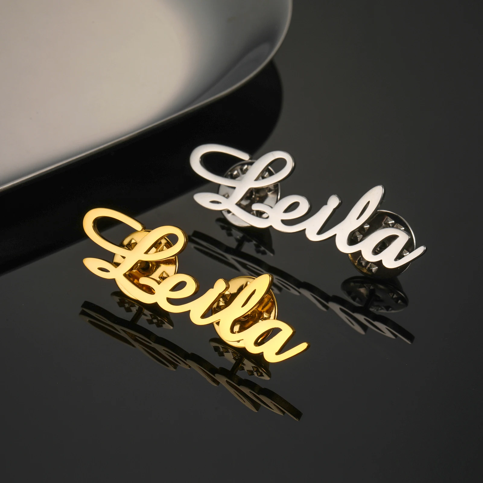 Image of Personalized Stainless Steel Nameplate Brooch – Custom Initials & Logo Pin for Women, Men, and Kids – Trendy Jewelry Gift