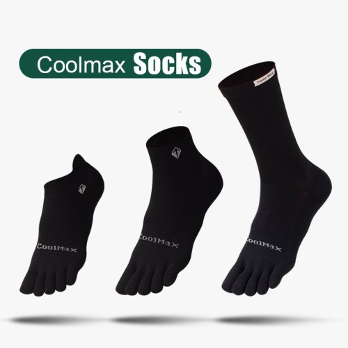 Image of Men's Coolmax Five-Finger Socks - Black Solid Color, Quick-Drying, Sweat-Wicking, Elastic Boat Socks for Cycling and Outdoor Activities