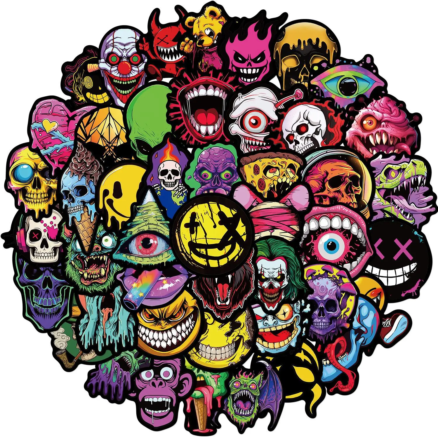 Zdjęcie 50 sztuk naklejek pop horror z grymasami i czaszkami – styl graffiti, idealne do laptopa, telefonu, kasku motocyklowego, deskorolki i samochodu
