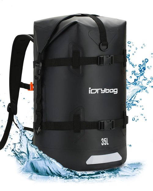 Bild von Idrybag Wasserdichter Rucksack für Damen und Herren, 35 l/55 l, Trockentaschen, wasserdichter Rucksack, reflektierend, Camping, Kajakfahren, Angeln, Wandern