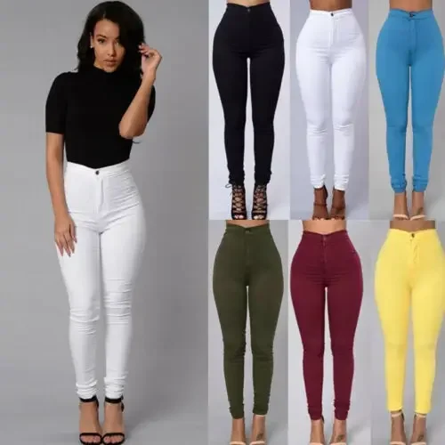 Imagen de Pantalones Vaqueros Ajustados Elásticos de Cintura Alta para Mujer, Modelo Lápiz, Estilo Moderno y Cómodo