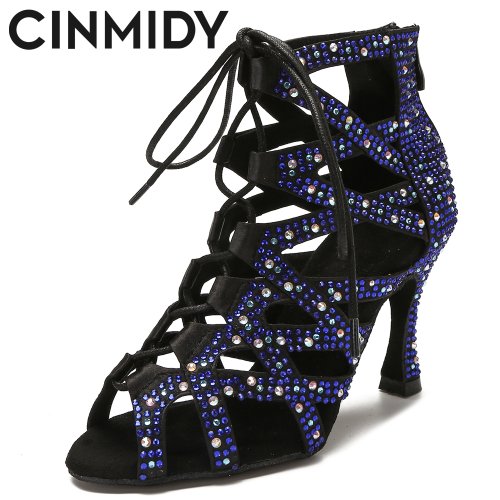 Image of Elegant Rhinestone Belly Dance Shoes for Women – Soft Sole Latin Tango Dance Boots with High Heels for Wedding, Pole Dance & Performance