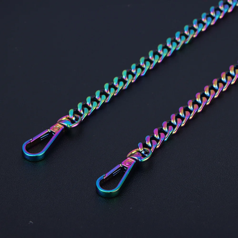 Image of Vibrant Rainbow Chain Strap Replacement for Crossbody and Shoulder Bags – Durable Flat Metal Chain Accessory for Handbags