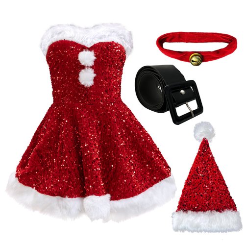 Imagen de Disfraz de Papá Noel Mujer - Vestido Rojo Sexy con Lentejuelas
