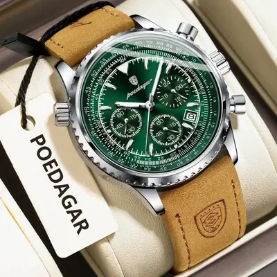 Image de Montre Homme Luxe Étanche avec Chronographe et Bracelet Cuir