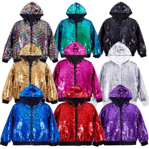Image of 2025 Men's Flip Color Sequined Hooded Casual Jacket – Loose Fit Baseball Style Coat for Fall and Winter, Large Sizes Available in European Sizing