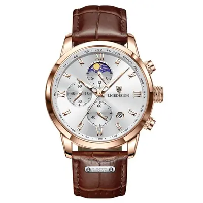Image de Montre Femme Élégante en Cuir avec Phase de Lune