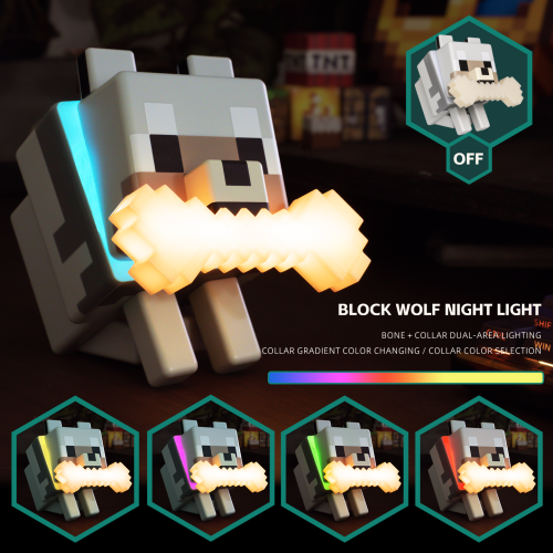 Imagen de Lámpara de noche LED RGB con diseño de lobo adorable, edición oficial de Minecraft, ideal para habitaciones infantiles, salas de juegos y decoración de escritorio