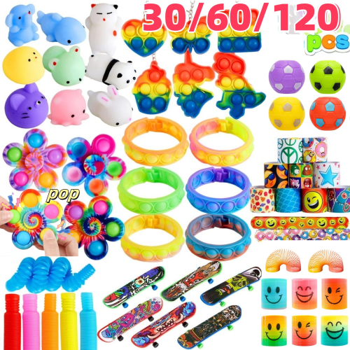 Afbeelding van 30, 60 of 120 stuks fidget speelgoedpakket – Populaire feestartikelen voor kinderen, perfect voor goodiebags en verjaardagsfeestjes
