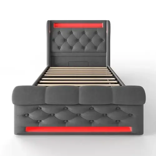 Image de Lit Capitonné 90x200 avec LED et Ports USB