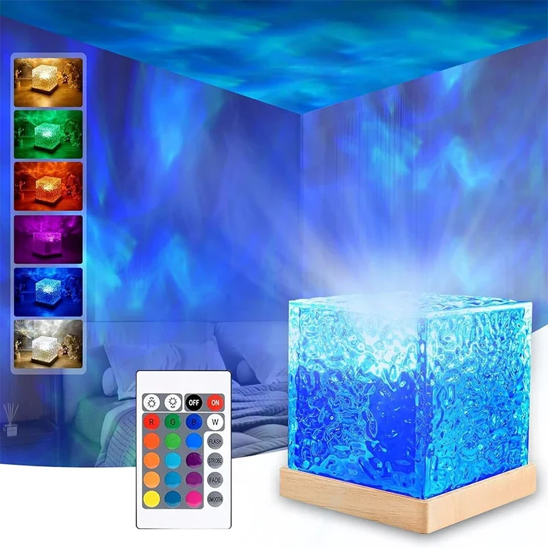 Immagine di Proiettore LED Onde Oceaniche con 16 Colori, Luce Aurora Notturna per Camera da Letto, Home Office, Bar e Ristoranti – Lampada Subacquea Atmosferica con Effetto Midnight Aura