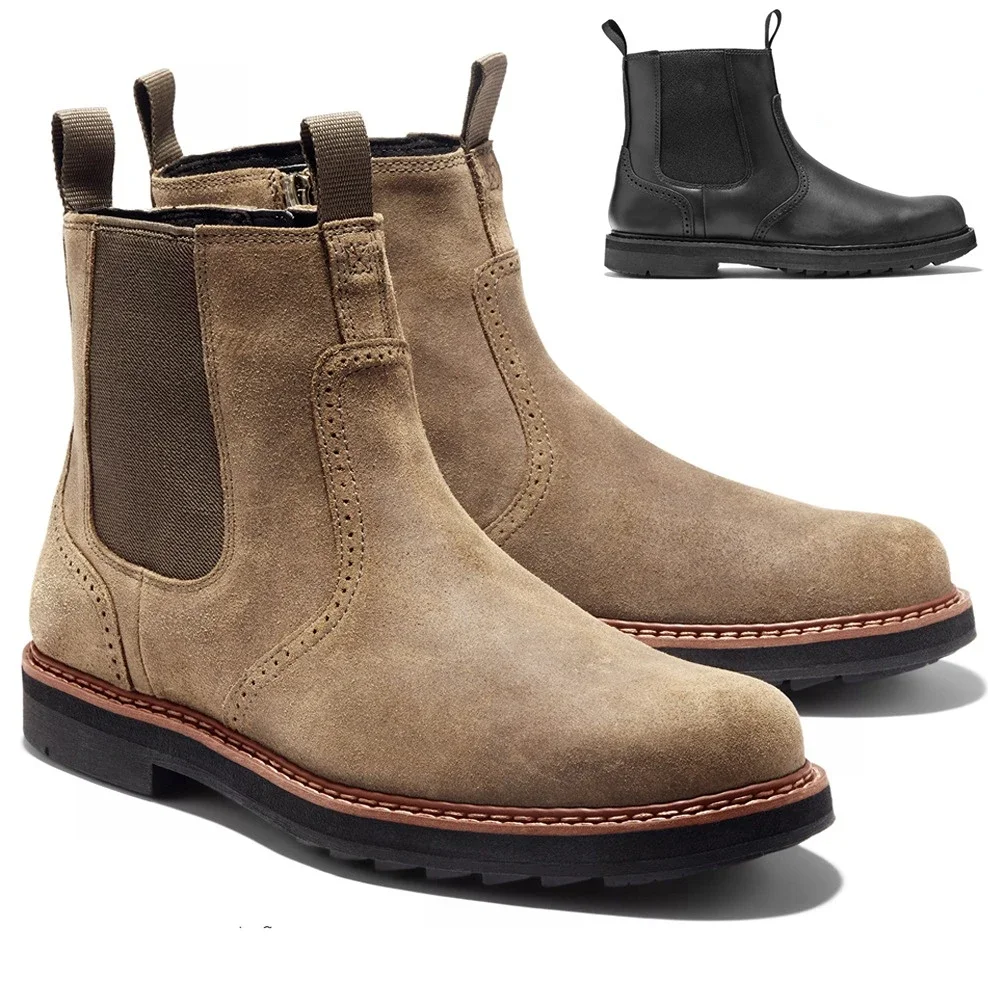Imagen de Botas de Cuero Chelsea para Hombre, Zapatos Cómodos Hechos a Mano con Estilo Retro, Ideales para Viajes y Motocicleta, Tallas Grandes 39 a 48