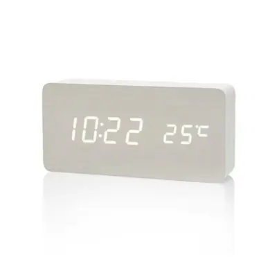 Image de Réveil LED en Bois - Horloge de Table avec Température