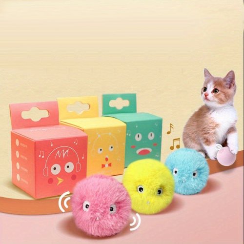 Image of Interactive Smart Plush Ball Toy with Catnip & Squeaker for Cats and Dogs – 3-Piece Set for Playful Training and Entertainment