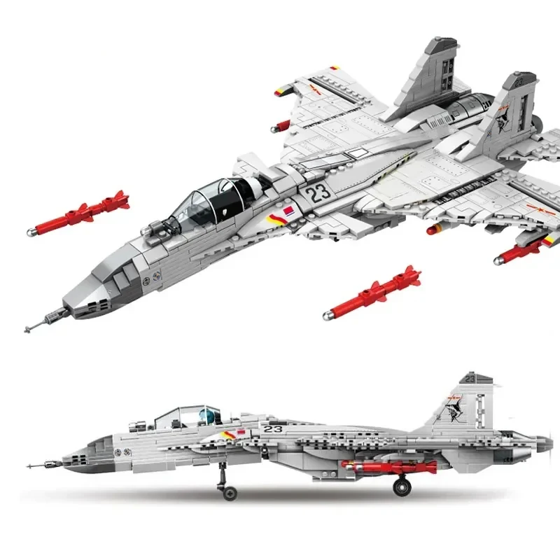 Imagen de Avión de Combate Militar Chino 'Tiburón Volador' J15, Modelo de Bloques de Construcción con 1186 Piezas, Juguete Educativo para Niños y Niñas, Ideal como Regalo