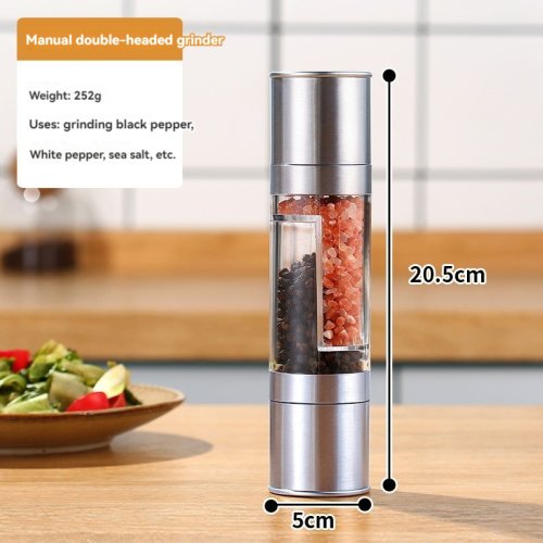 Immagine di Macina sale e pepe 2 in 1 Macinapepe sale manuale in acciaio inossidabile con utensile da cucina per macinare spezie in ceramica regolabile