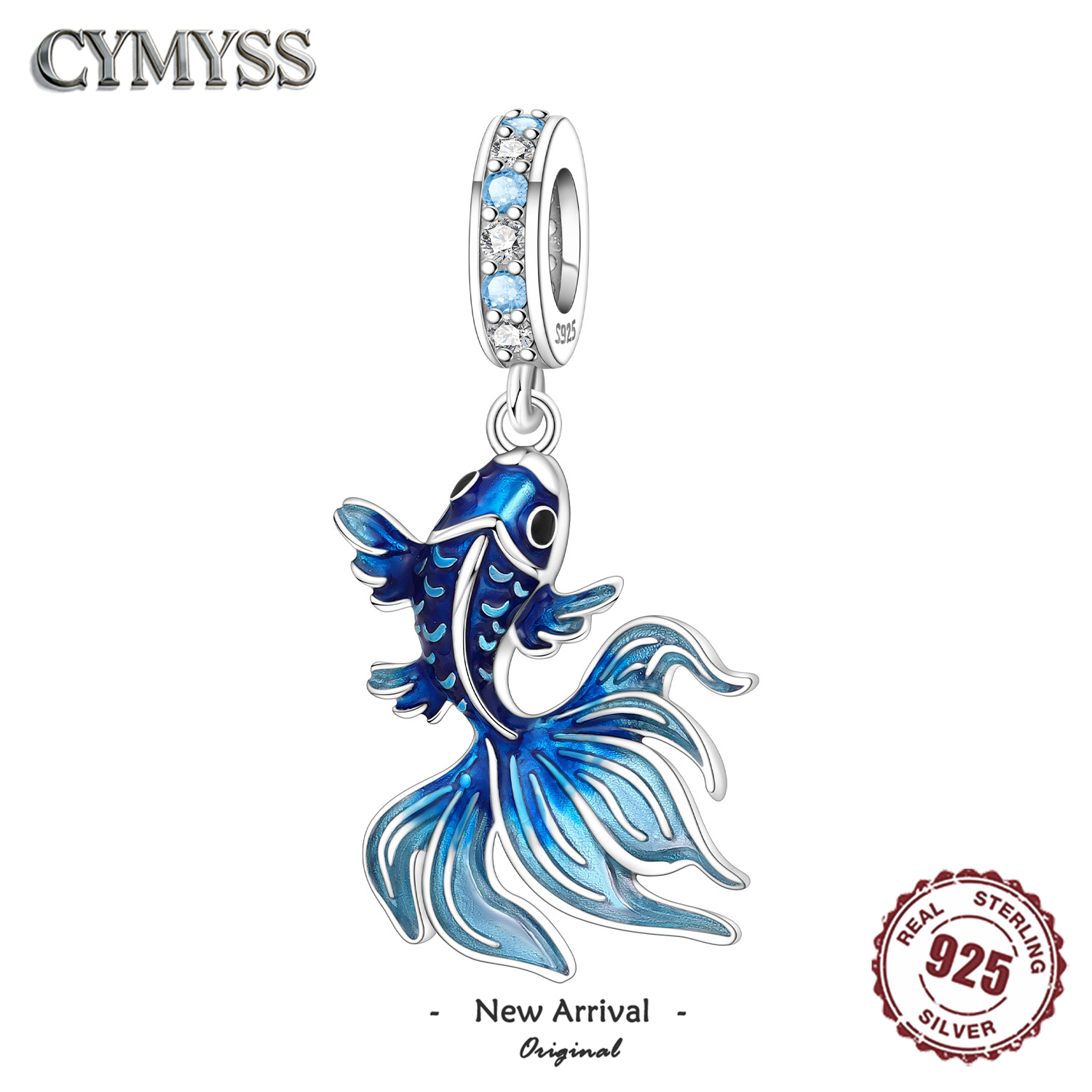 Image de Pendentif Poisson Betta Bleu en Argent Sterling 925