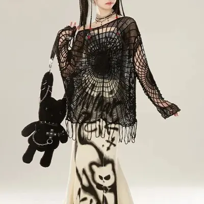 Image de Pull Noir Y2K Toile d'Araignée - Streetwear Unisexe