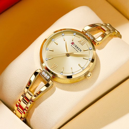 Imagen de Reloj de Cuarzo Curren de Lujo para Mujer con Diamantes de Imitación y Correa de Acero Inoxidable, Diseño Elegante y Moderno