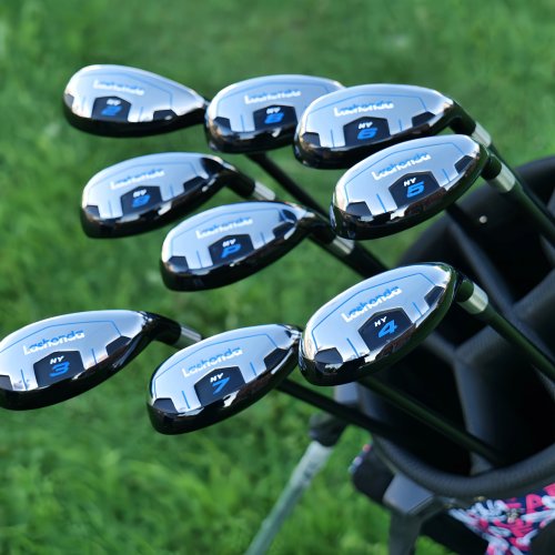 Imagen de ​ ​ Lashonda Clubes híbridos de golf para hombres – Cabeza de palo de acero inoxidable con patas de pollo, diseño hueco pequeño, eje de carbono SR Flex, alta elasticidad