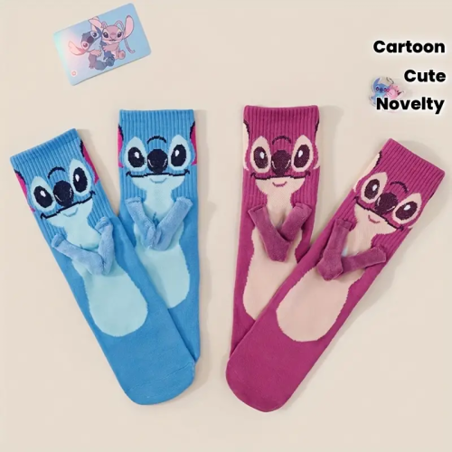 Bild von 2 Paar neuartige Cartoon-Stich-Hände mit DIY-Herren-Mid-Tube-Socken, personalisierte und kreative, hochwertige Paar-Socken