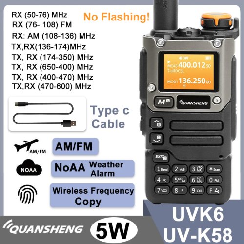 Immagine di Quansheng UV-K6 Walkie Talkie 5W Air Band Radio Tipo C Carica UHF VHF DTMF FM Scrambler NOAA Frequenza wireless Radio CB bidirezionale