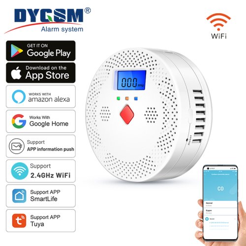 Tuya WiFi Smart Koolmonoxide Detector met 85dB Alarm, LCD Display en Real-Time CO Monitor voor Thuisgebruik