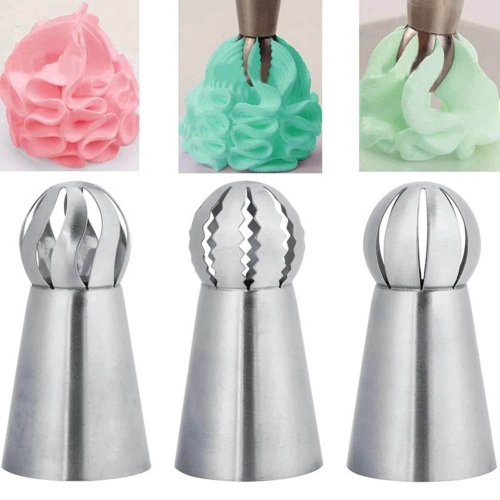 Zdjęcie Zestaw 3-Elementowy Zakończenia Do Ciasta Ze Stali Nierdzewnej – Profesjonalne Dysze Do Lukrowania, Dekoracji Ciastek, Cupcake’ów i Puffów