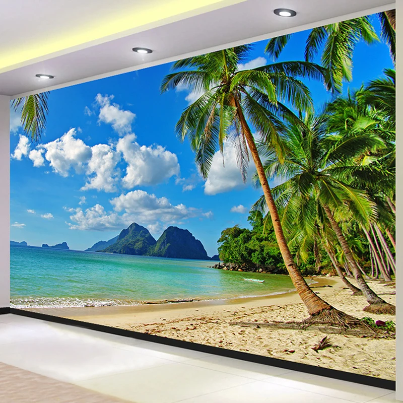 Image de Papier Peint 3D Ile Tropical - Ciel Bleu & Plage