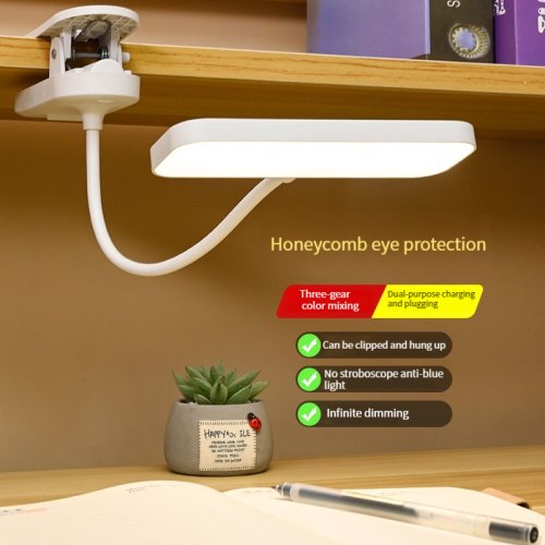 Immagine di Lampada da Scrivania a Clip con Luce LED Dimmerabile, Ricaricabile via USB, Protezione per gli Occhi – Ideale per Studio, Dormitorio Universitario e Camera da Letto