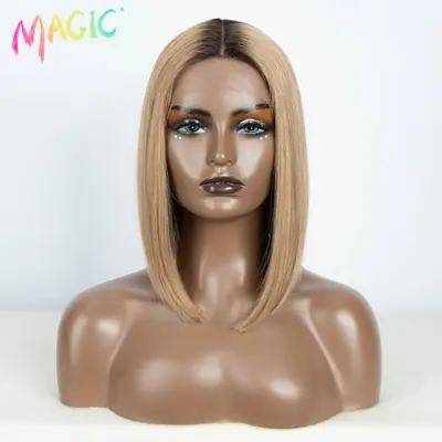 Image de Perruque Bob Blonde Ombrée 12" - Lace Front Synthétique