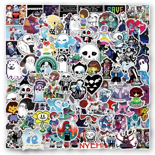 Image of 10/30/50/100-Pack Undertale Themed Waterproof Stickers for DIY Customization – Cartoon Character Decals for Luggage, Fridge, Skateboard, Phone & More