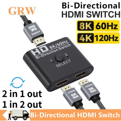 Afbeelding van HDMI Schakelaar 8K 60Hz - Bidirectioneel 1x2 & 2x1