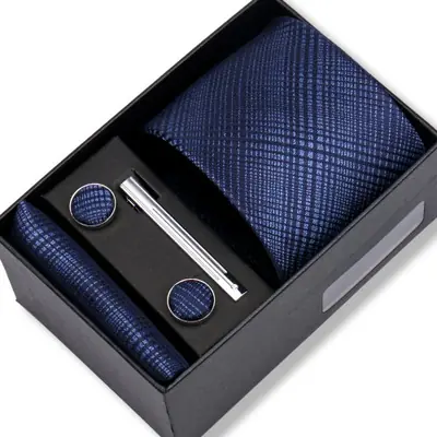 Image de Ensemble de carrés de poche pour hommes, boutons de manchette, clip aught, boîte à cravate de la pré...