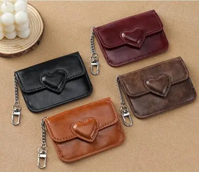 Image de Porte-Cartes Cœur en Cuir PU - Mini Portefeuille Féminin