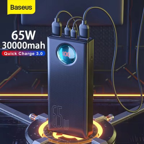 Imagen de Power Bank Baseus de 30000mAh con Carga Rápida 65W PD3.0, FCP y SCP – Banco de Energía Portátil para iPhone 16, 15, 14, Tablets y Dispositivos Móviles