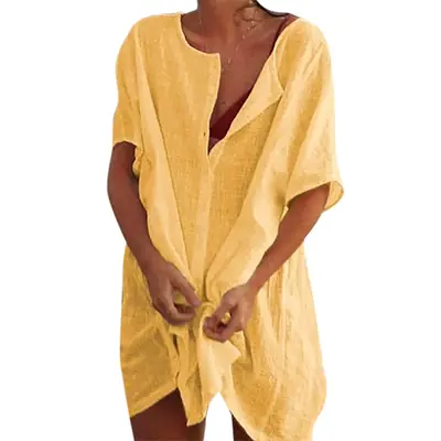Image de Blouse de Plage Longue en Coton Lin - Mode Décontractée