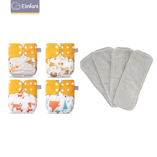Elinfant 4 pannolini con 4 assorbenti in tessuto a rete grigio interno taglia unica per bambini da 3-15 kg pannolini lavabili ecologici