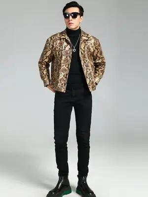 Image de Veste en Cuir Imprimé Peau de Serpent - Style Luxe Homme