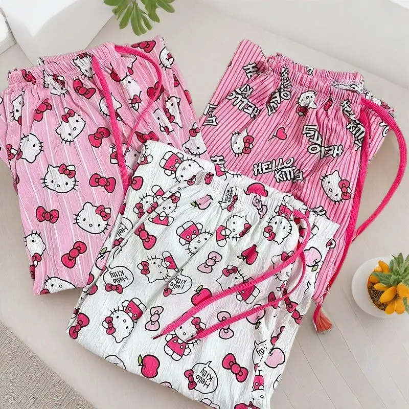 Image of Spring Autumn Anime Hello Kitty Y2k Kawaii Pajamas Women Loose Cartoon Casual Home Pants Fashion Trousers Girl Pajama Pants Gift