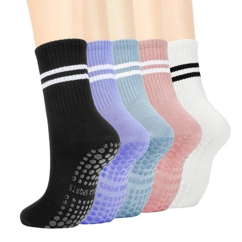 Image of Premium Non-Slip Yoga Socks for Women – 4-Pack Silicone Grip Mid-Calf Socks for Pilates, Gym, Dance & Indoor Fitness