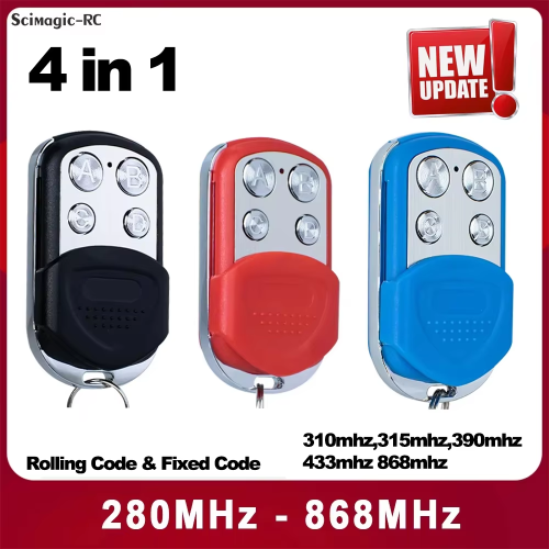 Image of Universal 4-in-1 Garage Door Remote Control with 868MHz, 433MHz, 92MHz & 35MHz Frequencies – Clone Transmitter for Gate Opener, Key Duplicator, Access Control System