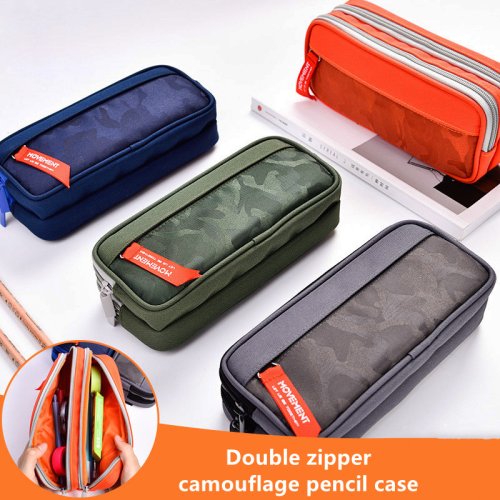 Imagen de Estuche de Lápices de Lona con Diseño de Camuflaje y Doble Cremallera – Bolsa Escolar Práctica para Niños y Estudiantes
