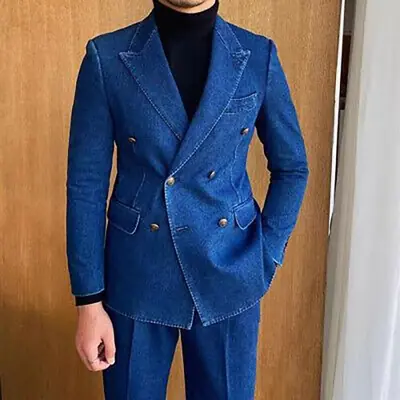 Image de Costume Homme Denim Double Boutonnage - Style Décontracté & Élégant