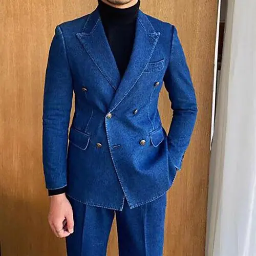 Image de Costume Homme Denim Double Boutonnage - Style Décontracté & Élégant