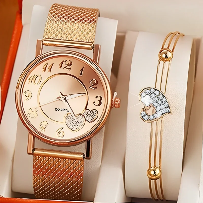 Imagen de Reloj de Mujer con Esfera en Forma de Corazón en Oro Rosa