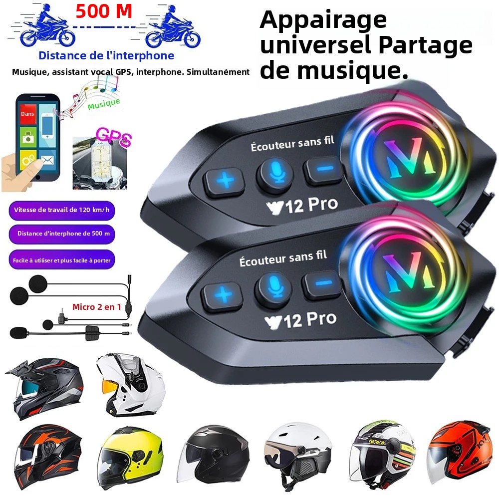 Image of 1/2x Music Interphone Dual Bluetooth 5.4 Motorcycle Helmet Intercom Headset Waterproof 500m Intercomunicador Speaker Earphone